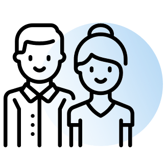 Icône d'un homme et d'une femme cote à cote symbolisant 2 parents avec un fond bleu derrière